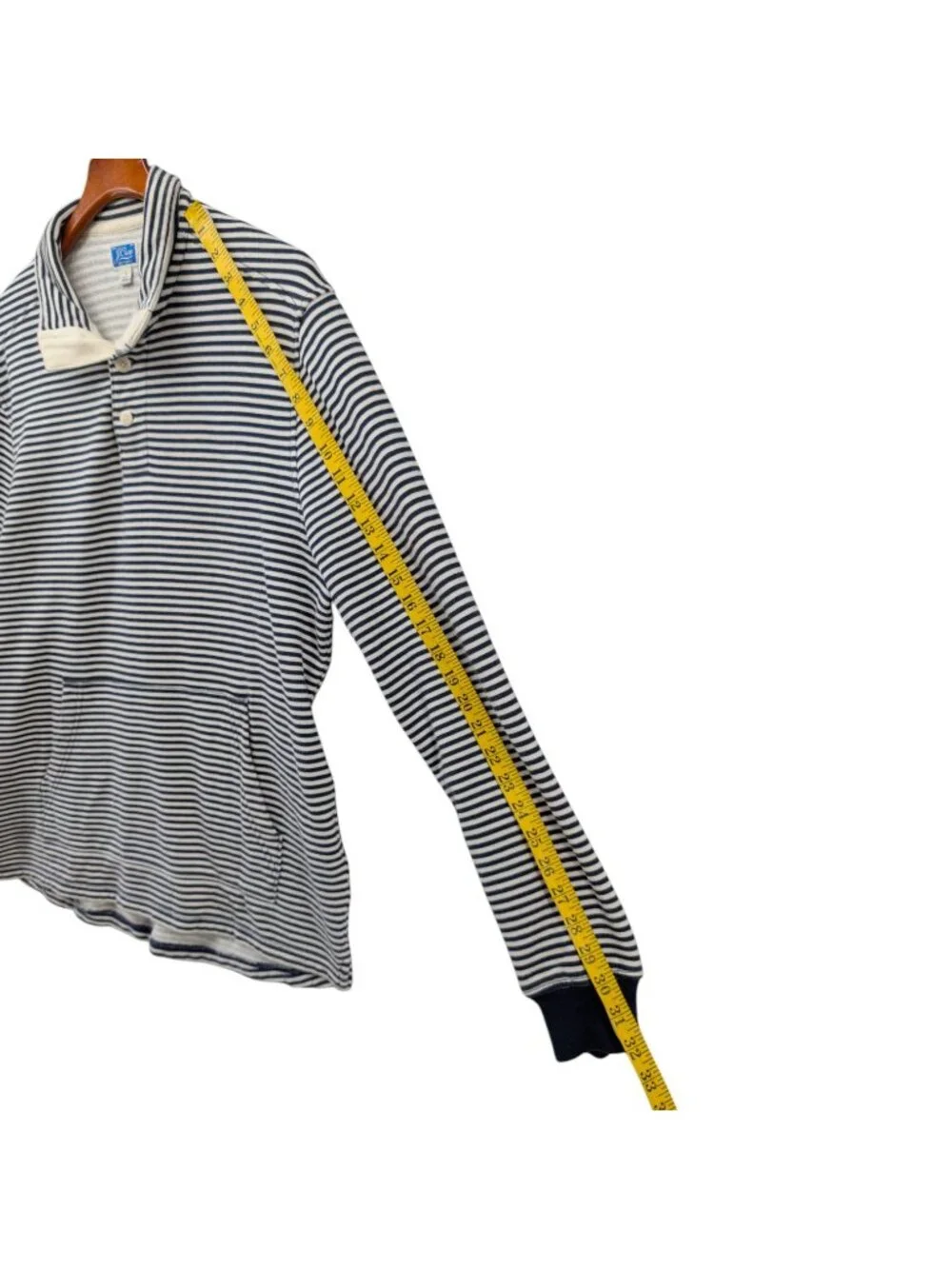 J.CREW French Terry Mockneck Sweatshirt Mens Navy Cream Stripe Button Size L